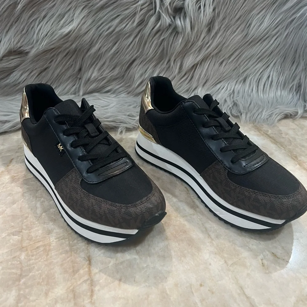 Michael Kors Women's Monique Trainer Lace-up Sneakers - Brown Logo - Picture 3 of 8